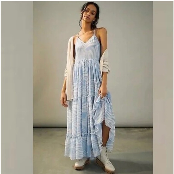 NEW Anthropologie Misa Los Angeles Kalita Maxi Dress in Casablanca Blue Shell XL - Picture 3 of 15